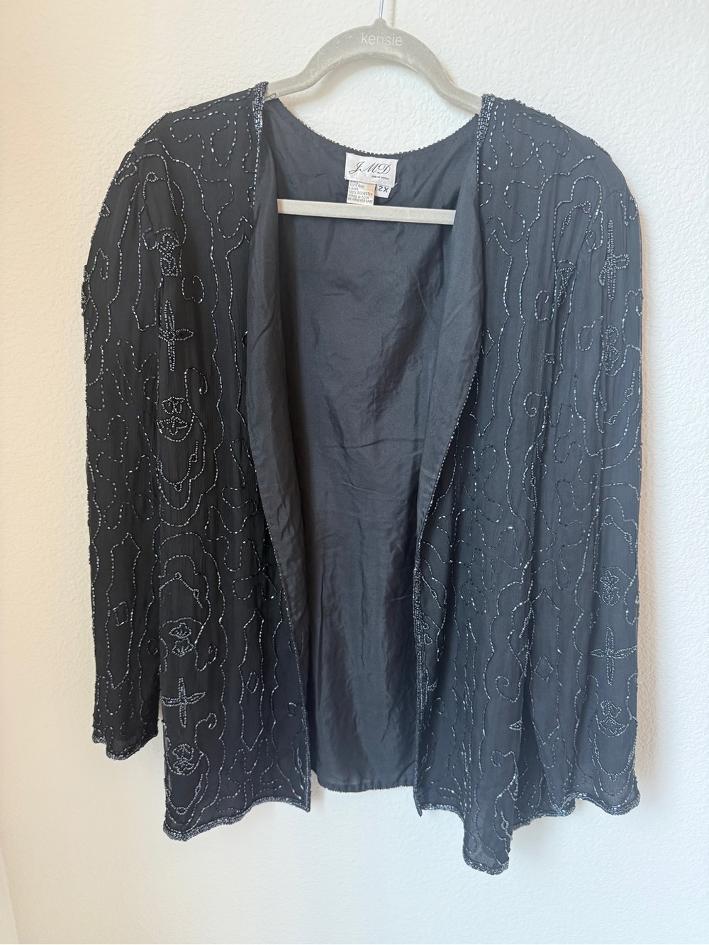 Embellished Black Beaded Open Front Jacket